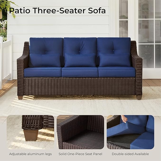 CHITA 6 Pieces Wicker Patio Furniture Set, Outdoor Conversation Set with 2 Pieces Rattan Rocking Swivel Chairs - Photo 2