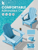 KINGYES Folding Adirondack Chair with Dual Cup Holders - HDPE All-Weather Outdoor Chairs - Photo 5