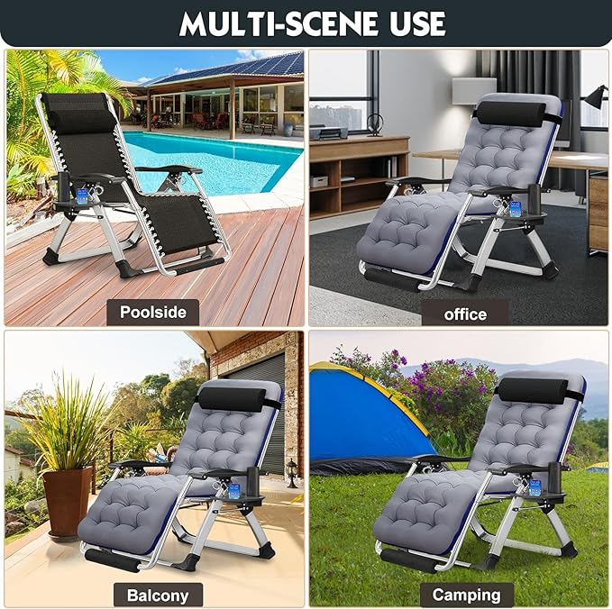 MOPHOTO Zero Gravity Chair Oversize, Outdoor Padded Lounge Chair with Side Table, Zero Gravity Recliner Chair, Outdoor Reclining Chair, Sturdy & Comfortable, Supports up to 440lbs