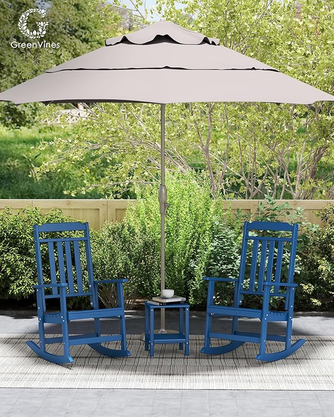 GREENVINES Outdoor-Rocking-Chair | HDPE Plastic | Patio Rockers | Porch Rocker Chairs | Oversized | High Back | Big & Tall | Blue