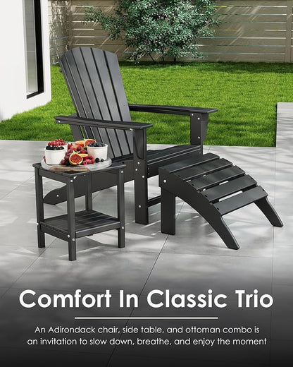 GREENVINES Adirondack Chairs Set of 6 | HDPE Plastic | Oversized Fire Pit Chair | All Weather | Black | Poly Lumber | for Outdoor Deck Backyard Patio Garden