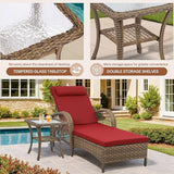 HOMEDIARY Outdoor Wicker Lounge Chair Set, 6-Position Adjustable Patio Chaise Lounge w/Side Table - Photo 8