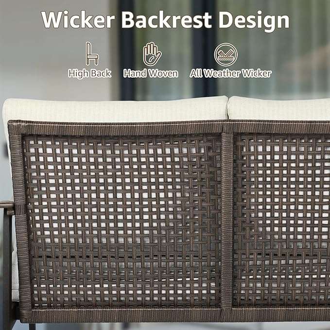 NATURAL EXPRESSIONS Patio Loveseat Sofa Outdoor Furniture Metal Chair with Wicker Backrest & 6 Inches Cushion for Indoor - Photo 3