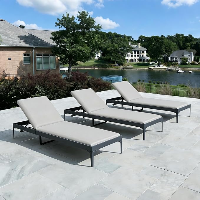 PURPLE LEAF Outdoor Chaise Lounge Set of 3 Aluminum Adjustable Patio Lounger Chairs with Cushions Reclining Beach - Photo 1