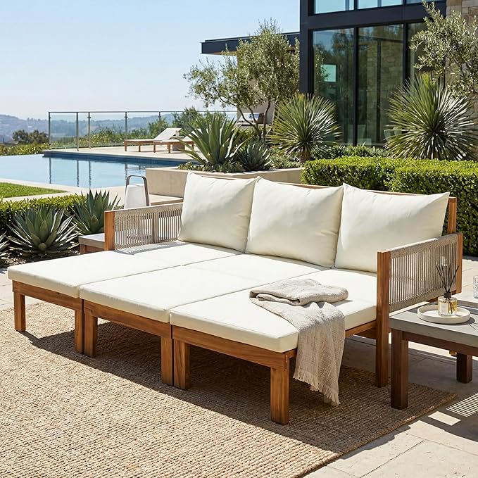LUMISOL Outdoor Patio Day Bed Sofa, 3 Seat Convertible Sleeper Sofa for Poolside Backyard, Patio Furniture Lounge Couch with Cushion, Grey