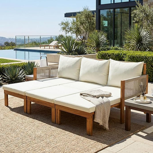 LUMISOL Outdoor Patio Day Bed Sofa, 3 Seat Convertible Sleeper Sofa for Poolside Backyard, Patio Furniture Lounge Couch with Cushion, Grey