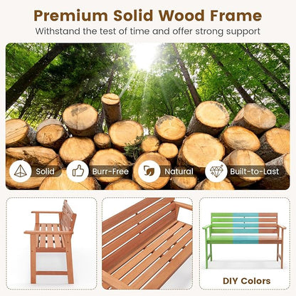 Tangkula 48 Inch Hardwood Outdoor Bench with Backrest, Wood Patio Loveseat Chair with Breathable Slatted Seat & Backrest, Ergonomic Outside Bench for Backyard, Balcony, Garden & Porch