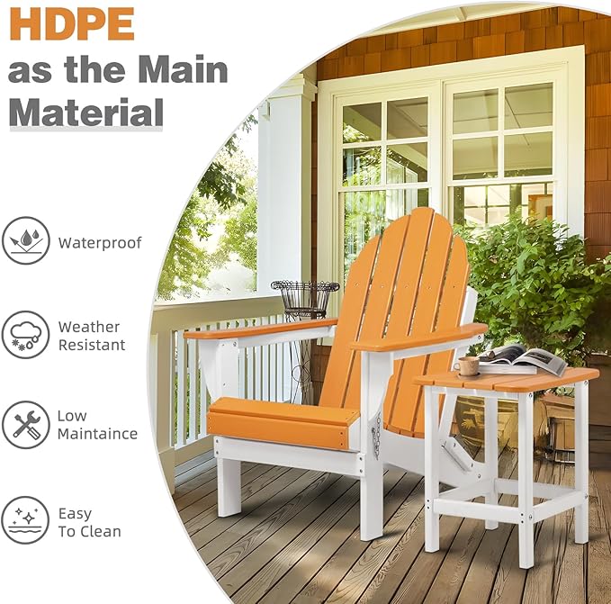 Aoodor HDPE Outdoor All-Weather Folding Adirondack Chair for Patio, Garden, Backyard, Lawn, Fire Pit, Set of 4, Orange