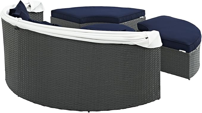 Modway Sojourn Outdoor Patio Sunbrella Sectional Daybed with Canopy in Canvas Navy