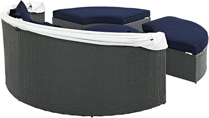 Modway Sojourn Outdoor Patio Sunbrella Sectional Daybed with Canopy in Canvas Navy