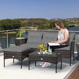 Tangkula 3 Pieces Patio Conversation Set, All Weather Outdoor PE Rattan Wicker Furniture Set with Padded Cushions - Photo 2