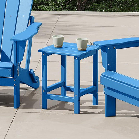 Costaelm Square Outdoor Side Tables, Adirondack Patio Tables for Outside, HDPE Patio End Table Weather Resistant, Balcony Table for Pool, Seaside, Backyard, Porch, Indoor Companion, Pacific Blue