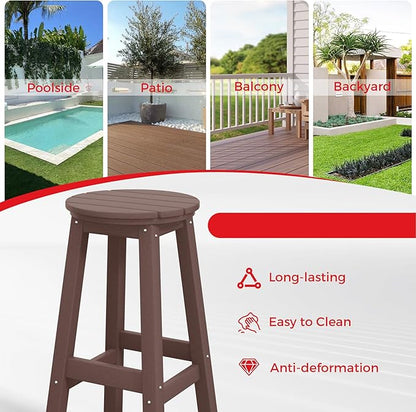 Costaelm 29" Height Outdoor Bar Stools, All-Weather Bar Stools, Adirondack Poly Patio Round Bar Stool for Patio, Deck, Kitchen Counter and Garden, Dark Brown