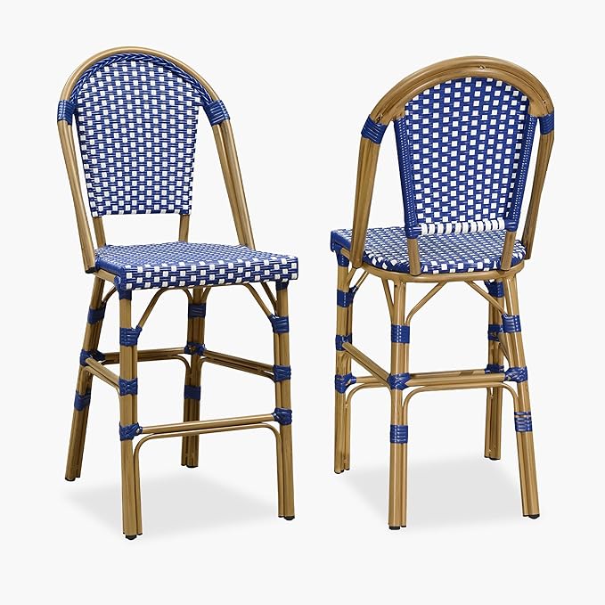 PURPLE LEAF French Counter Height Bar Stool Set of 2 25" Bamboo Print Finish Patio Bar Chairs with Back Rattan Bar - Photo 1