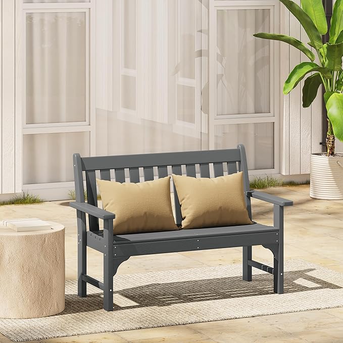 Costaelm Garden Bench, Farmhouse Park Front Porch for Entryway Bench Outdoor Seating Low Bench Patio Bench Outside/Indoor, Gray