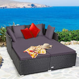 COSTWAY Outdoor Patio Rattan Daybed, Sponge Cushioned Loveseat Sofa with 4 Pillows, Wicker Furniture Sunbed for Balcony - Photo 2
