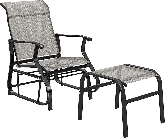 Outsunny Outdoor Glider Chair with Ottoman, Patio Glider Set with 24.4" High Back, 22" Wide Seat - Photo 1