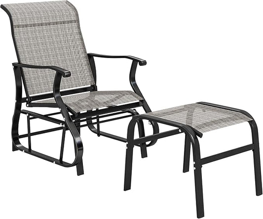 Outsunny Outdoor Glider Chair with Ottoman, Patio Glider Set with 24.4" High Back, 22" Wide Seat, 2-Piece Outdoor Lounge Set with All-Weather Breathable Mesh for Porch, Garden, Backyard, Gray