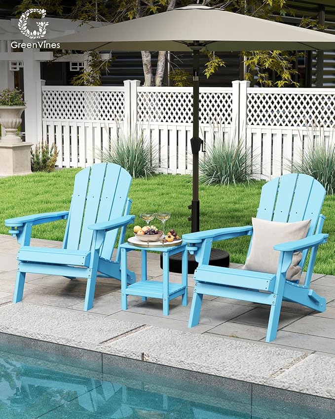 GREENVINES Folding-Adirondack-Chairs-Set-of-6 | HDPE Plastic | Fire Pit Chair | All Weather | Cup Holder | Arctic | for Deck Backyard Patio Outdoor Garden