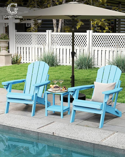 GREENVINES Folding-Adirondack-Chairs-Set-of-4 | HDPE Plastic | Fire Pit Chair | All Weather | Cup Holder | Arctic | for Deck Backyard Patio Outdoor Garden