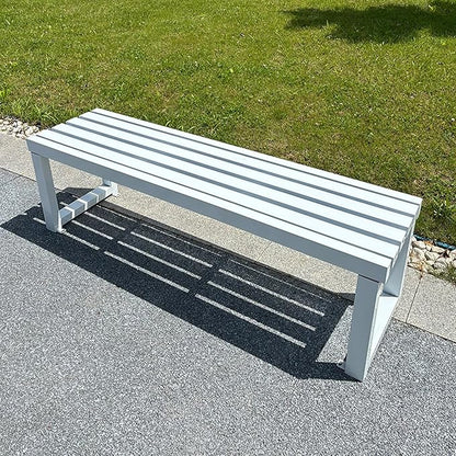 Backless Outdoor Garden Bench, Park Bench with Slatted Seat, All Weather Outdoor Benches, 2-3 Person Seat Front Porch Benches Outdoor, Metal Frame, 880 Lbs Capacity, for Garden, Park(White,180cm/71in)