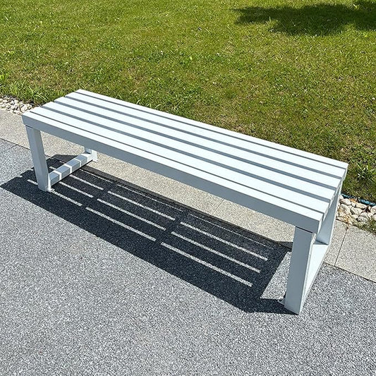 Backless Outdoor Garden Bench, Park Bench with Slatted Seat, All Weather Outdoor Benches, 2-3 Person Seat Front Porch Benches Outdoor, Metal Frame, 880 Lbs Capacity, for Garden, Park(White,180cm/71in)