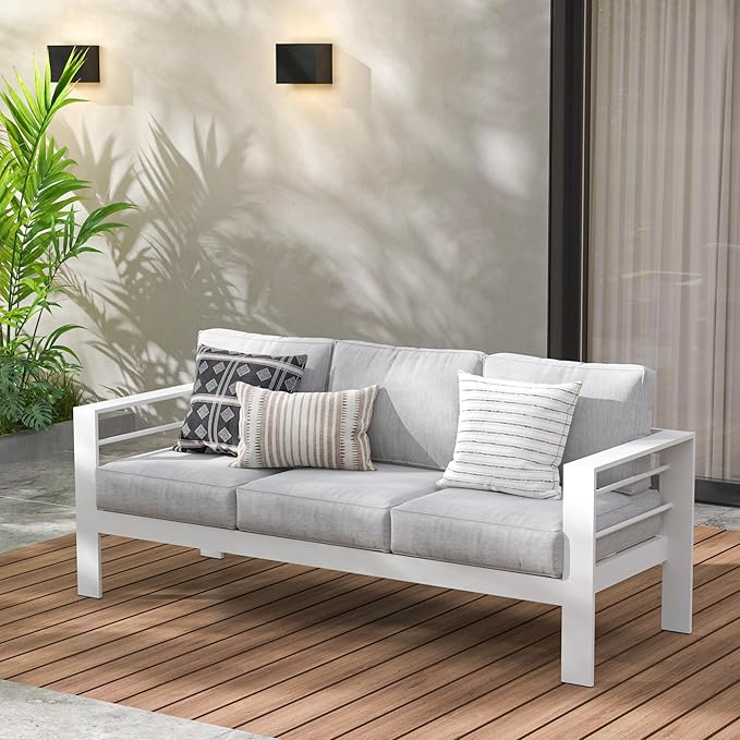 Wisteria Lane Patio Furniture Aluminum Sofa, All-Weather Outdoor 3 Seats Couch - Photo 2
