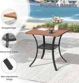 VICLLAX Patio Dining Table, Square Table Metal Outdoor Bistro Table with Rack for Balcony Garden Deck, 28inch Walnut - Photo 4