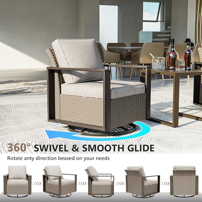 3 Piece Patio Chair Set, Outdoor Swivel Rocker Patio Chairs and Side Table, Metal Patio Furniture with Deep Seating - Photo 3