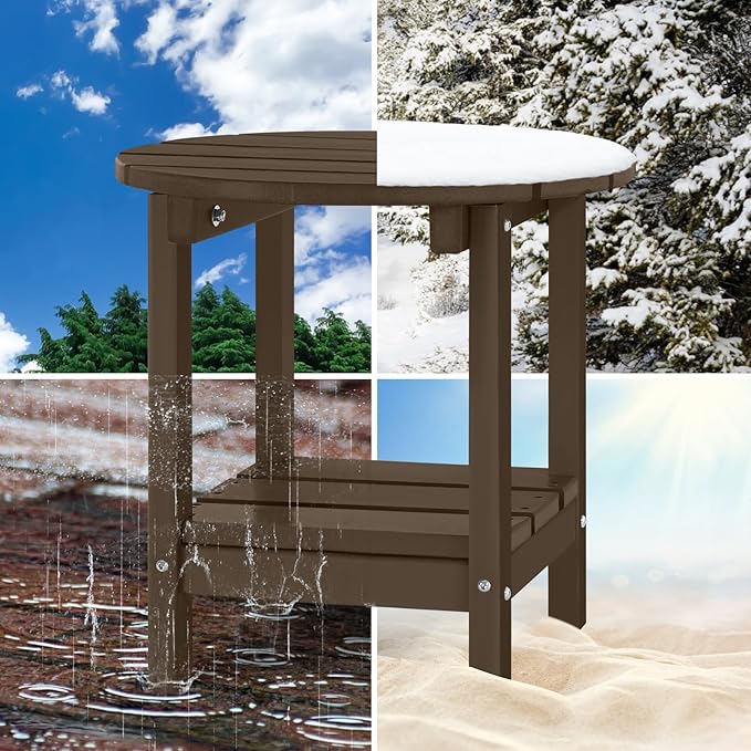 Adirondack Outdoor Side Tables, 2-Tier Round Outdoor Table, Weather Resistant HDPE Patio End Table for Garden, Lawn - Photo 6