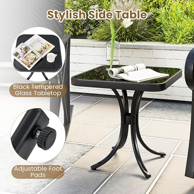 Tangkula 3 Piece Patio Rocking Set, 2 Rocking Chairs with Tempered Glass Side Table - Photo 6