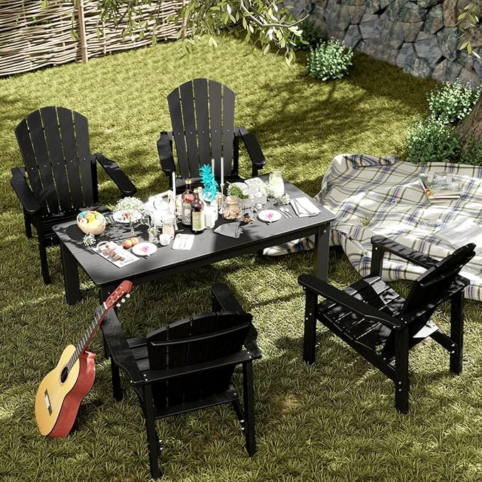 nevilywood 5-Piece HDPE Adirondack Chair Set, 4 Stackable Chairs Coffee Table, All-Weather Wood Grain - Photo 3