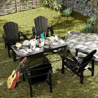nevilywood 5-Piece HDPE Adirondack Chair Set, 4 Stackable Chairs Coffee Table, All-Weather Wood Grain, Patio Garden Backyard,Black