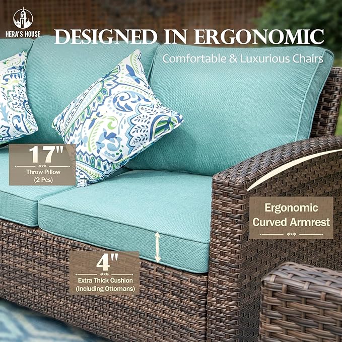 HERA'S HOUSE Outdoor Loveseat Patio Sofa, 2-Seat Wicker Couch with 4" Waterproof Thick Cushions - Photo 5