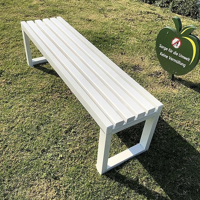 JSLJDM Garden Bench,Park Bench,Garden Bench Outdoor Bench,Outdoor Metal Park Benches,Outdoor Backless Bench for Lawn, Park, Deck-Without backrest 39,4in 120cm White