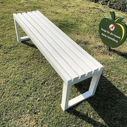 JSLJDM Garden Bench,Park Bench,Garden Bench Outdoor Bench,Outdoor Metal Park Benches,Outdoor Backless Bench for Lawn, Park, Deck-Without backrest 39,4in 150cm White