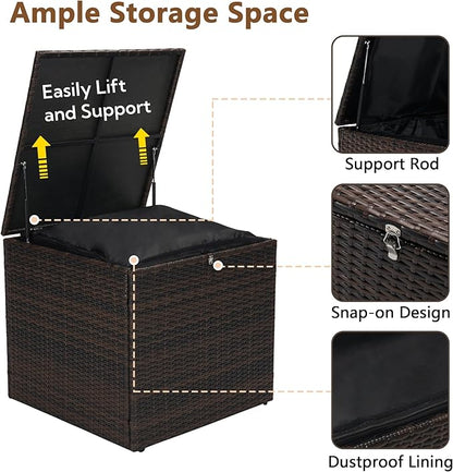 Wicker Patio Storage End Table, 80 Gallons PE Rattan Side Table, Extra Large Storage Space, Square Resin Coffee Table for Porch, Poolside, Garden,Backyard Dark Brown