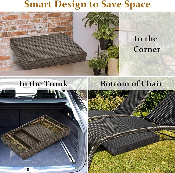 Tangkula Outdoor Folding Wicker Table, Heavy Duty Rattan Foldable Standing Coffee Side Table - Photo 8