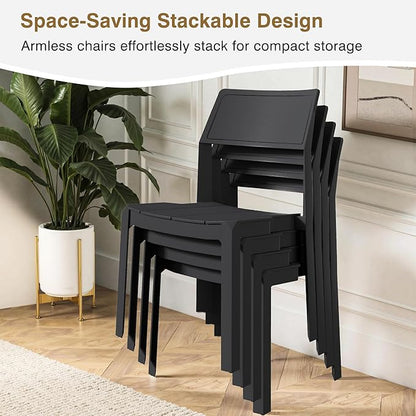 VECELO Plastic Dining Chairs Set of 4, Stackable Patio Chairs for Indoor & Outdoor Use, No Assembly Required, Black
