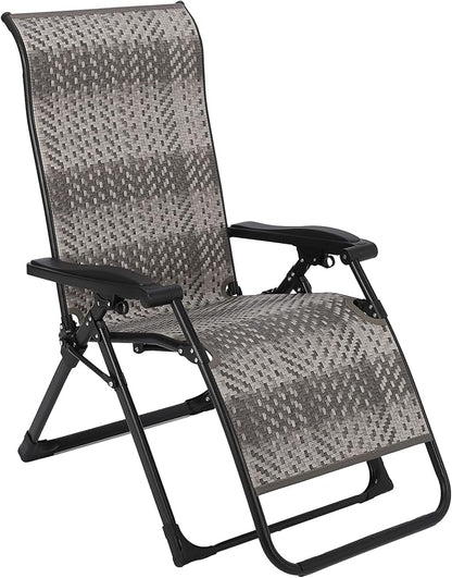 PeakPursuit Portable Rattan Chaise Lounge Chair, Adjustable Folding Outdoor Reclining Chair with Widened Armrest, Sun Lounger for Patio, Garden, Beach, 330lb Capacity