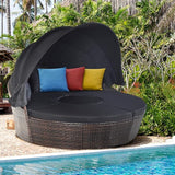 HAPPYGRILL Patio Daybed with Canopy Outdoor Furniture Set Sofa Set Rattan Wicker Round Daybed with Soft Cushions Coffee - Photo 2