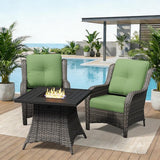 3 Pieces Outdoor Wicker Patio Furniture Set with Fire Pit Table, Patio Chair Set with Thickened Olefin Cushions - Photo 1