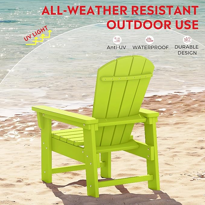 Costaelm Kids Lawn Chair, Toddler Outdoor Chair Kids Patio Furniture and Outdoor Children Picnic Activity Modern Adirondack Chairs for Garden, Patio, Backyard & Beach, Lime
