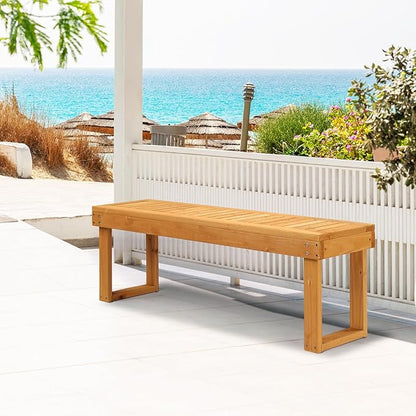 VINGLI 50'' Outdoor Wooden Bench, Weatherproof Outdoor Backless Bench, 2-Person Wood Patio Bench for Backyard, Poolside, Entryway