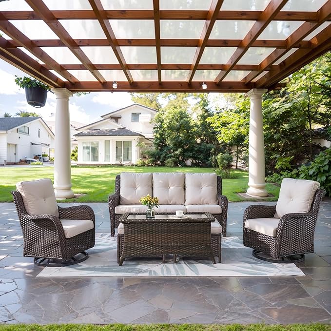Belord Wicker Outdoor Furniture Patio Furniture Set - 6 Piece Patio Conversation Set with Swivel Rocker Chairs - Photo 1