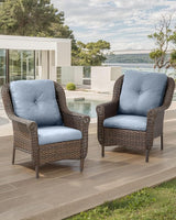 Patio Wicker Chairs Outdoor Furniture Chair - Set of 2 Outside All Weather Lawn Dining Brown Rattan Armchair with High - Photo 2
