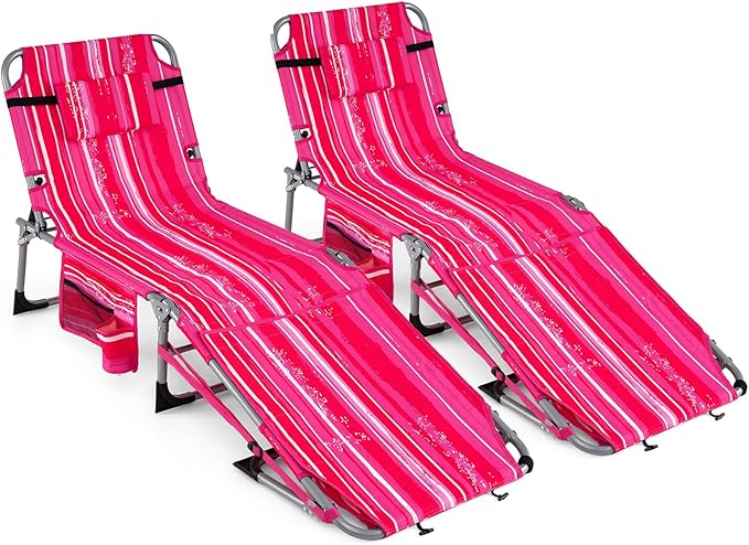 COSTWAY Tanning Chair with Face Hole, Folding Sun Bathing Lounge Chair with Armrest, Side Pocket & Protective Flap - Photo 1