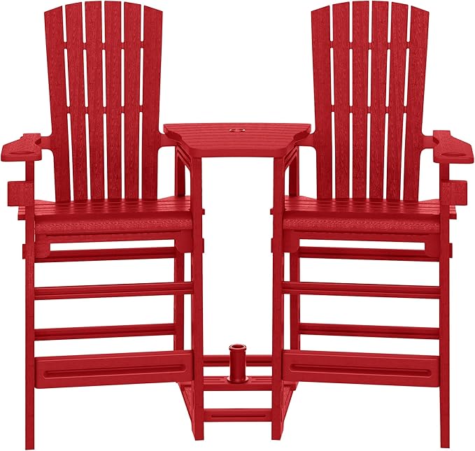 WestinTrends Azura Outdoor Tall Adirondack Chairs with Connecting Table Tray (Set of 2), Red