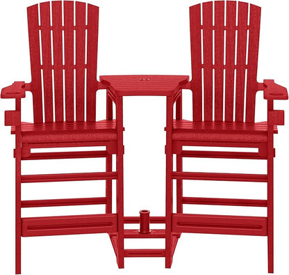 WestinTrends Azura Outdoor Tall Adirondack Chairs with Connecting Table Tray (Set of 2), Red