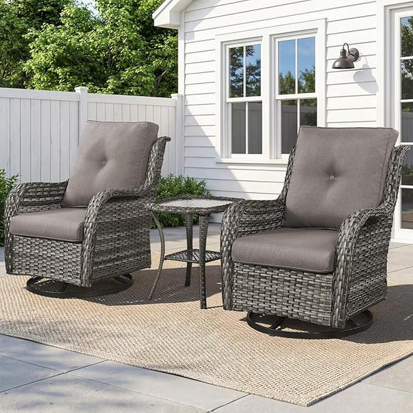 Belord 3 PCS Patio Furniture Set - Mixed Grey Wicker Swivel Rocking Chair Set with Side Table - Photo 1